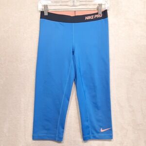 Nike Pro Dri-Fit Girls Compression Pants Sz.S/Blue/Running/Sports/Gym-Pink Logo
